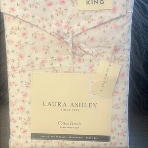 Laura Ashley Pink Floral Cotton Percale King Sheet Set